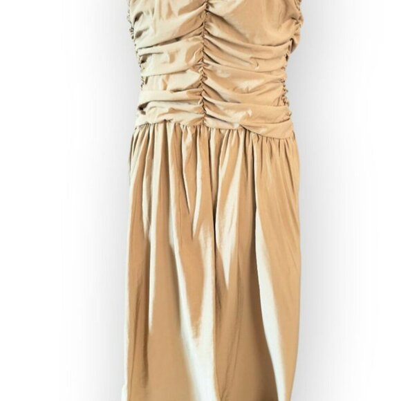 Future Collective Khaki Ruched Button-Front Midi Sundress Medium - Picture 4 of 8